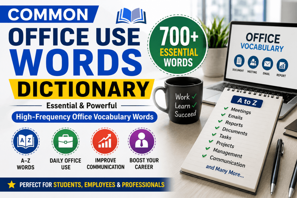 Common Office Use Words Dictionary: 700+ Essential & Powerful High-Frequency Office Vocabulary Words (A–Z) 3 Common Office Use Words Dictionary with 700+ essential high-frequency office vocabulary words A–Z